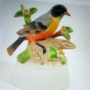 Beautiful Porcelain Black Robin Bird Music Box